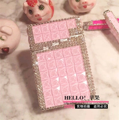 84mm Cigarette Handmade Sticky Rhinestones Metal Cigarettes Case Box With USB Chargeable Lighter - Virtual Blue Store