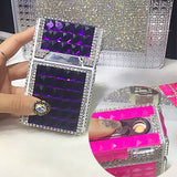 84mm Cigarette Handmade Sticky Rhinestones Metal Cigarettes Case Box With USB Chargeable Lighter - Virtual Blue Store