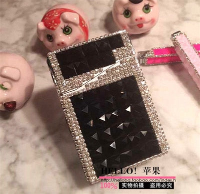 84mm Cigarette Handmade Sticky Rhinestones Metal Cigarettes Case Box With USB Chargeable Lighter - Virtual Blue Store