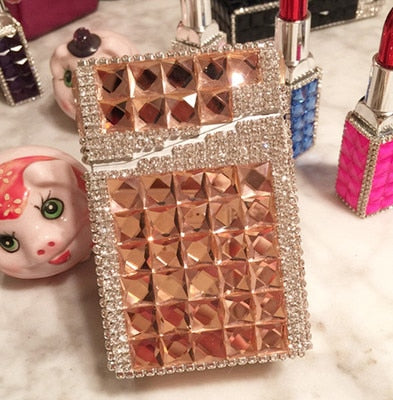 84mm Cigarette Handmade Sticky Rhinestones Metal Cigarettes Case Box With USB Chargeable Lighter - Virtual Blue Store