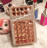 84mm Cigarette Handmade Sticky Rhinestones Metal Cigarettes Case Box With USB Chargeable Lighter - Virtual Blue Store