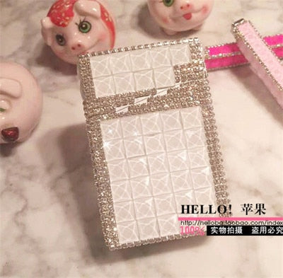 84mm Cigarette Handmade Sticky Rhinestones Metal Cigarettes Case Box With USB Chargeable Lighter - Virtual Blue Store