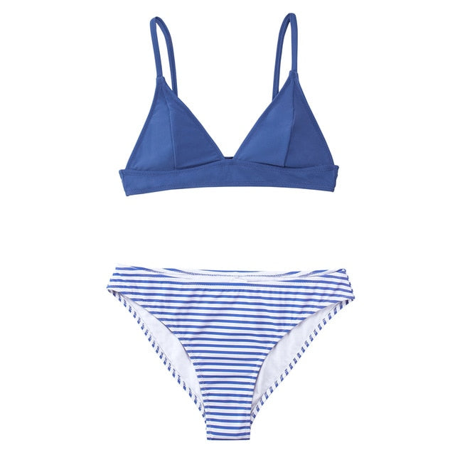 Women's Bikini Set Swimsuit Blue Halter Triangle Low Rise Two Piece Bathing  Suit - Cupshe-XL-Blue