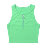 Womens Crop Top Sexy Summer 2021 Casual Tank Tops Vest Sleeveless Zipper Basic T-Shirt Solid Color Tee - Virtual Blue Store