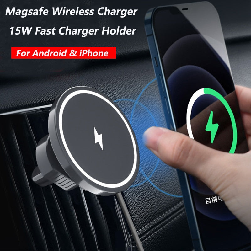 15W Car Charger Holder For iPhone 12Pro Max 11 X Magnetic Wireless Fast Charger Car Phone Holder Air Outlet GPS Navigation Stand - Virtual Blue Store