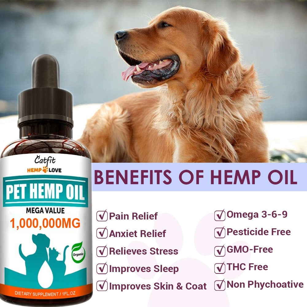 Catfit Hemp Essential Oil Pet Anxiety Relief Pain Relief Oil Pet hair Care Oil Improve Immunity Mobility Reduces Skin Irritation - Virtual Blue Store