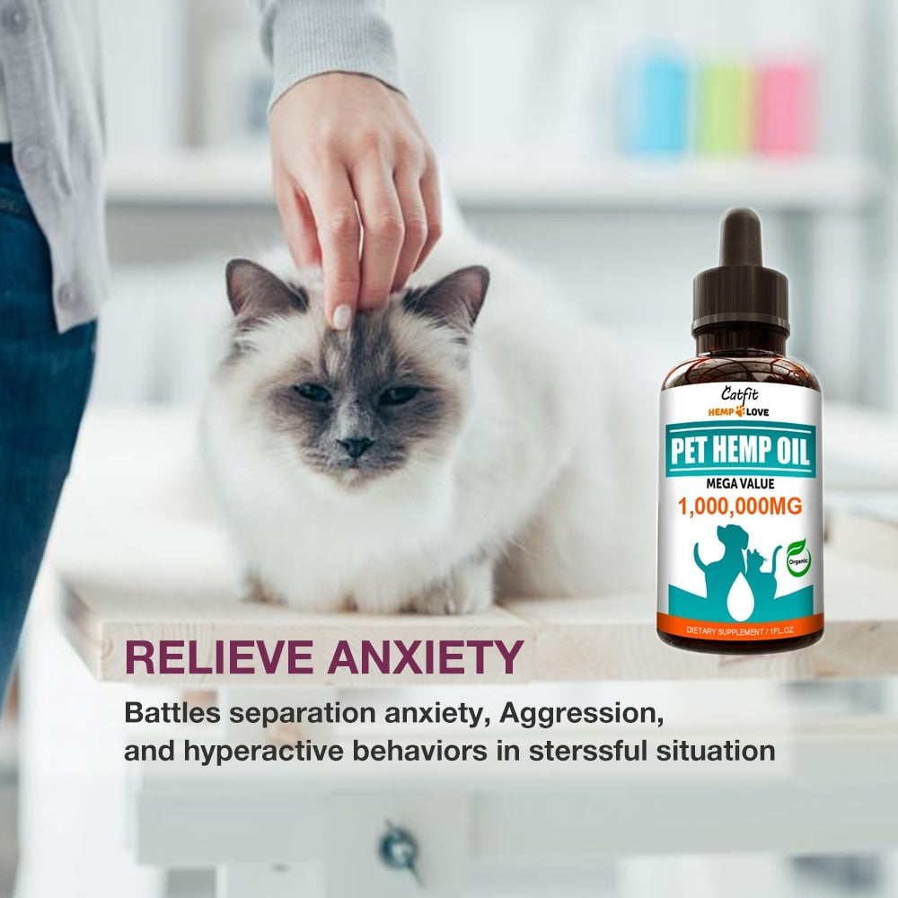 Catfit Hemp Essential Oil Pet Anxiety Relief Pain Relief Oil Pet hair Care Oil Improve Immunity Mobility Reduces Skin Irritation - Virtual Blue Store
