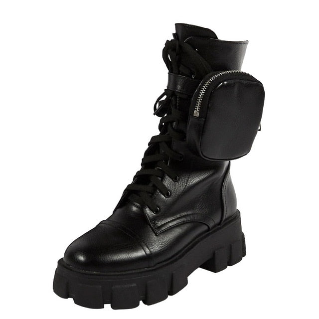 Punk Rock Steam  Metal Buckle Motorcycle Boots Women Rivet Chunky Heel Short Booties Thick Platform Gothic Shoes Lad - Virtual Blue Store