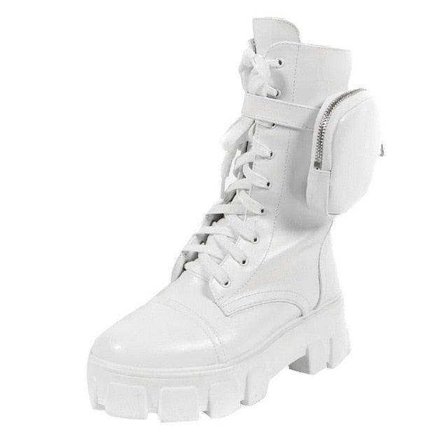 Punk Rock Steam  Metal Buckle Motorcycle Boots Women Rivet Chunky Heel Short Booties Thick Platform Gothic Shoes Lad - Virtual Blue Store