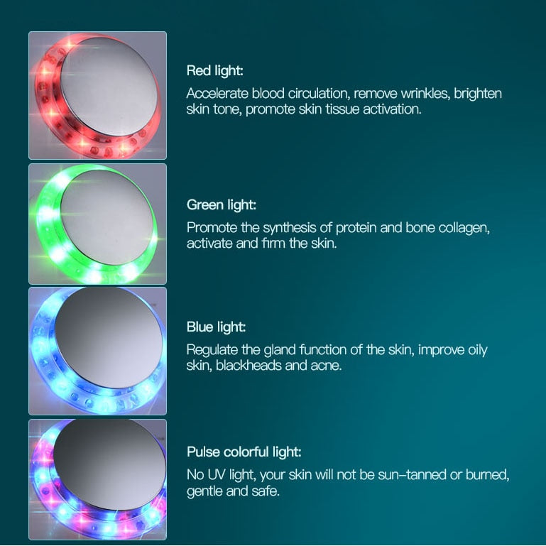 Ultrasonic Facial Massager 7 Colors Led Photon Skin Rejuvenation Light Therapy Face Lift Anti Wrinkle Beauty Device - Virtual Blue Store