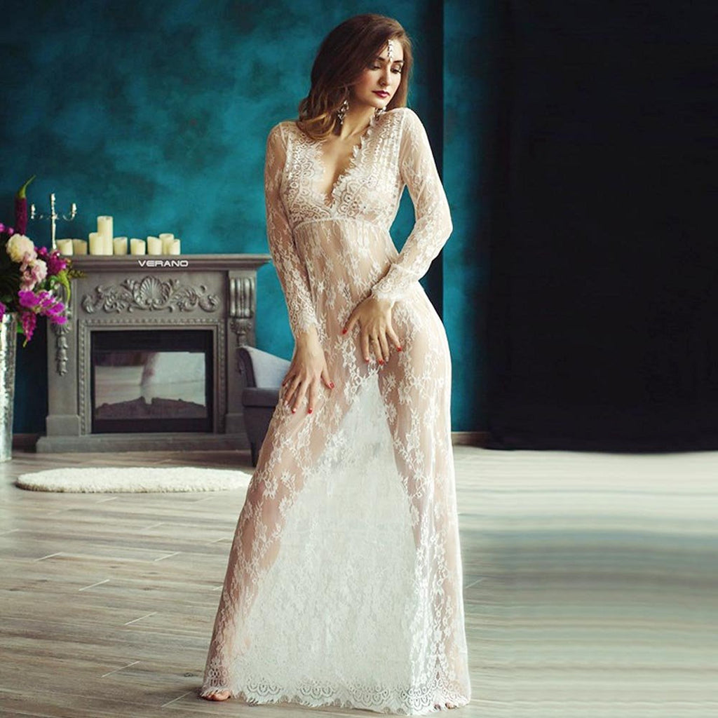Women Summer Sexy Floral Lace Transparent Bikini Cover Up Dress Playa Vestido Swimsuit Flowy Embroidery Maxi Beach Swimwear Wear - Virtual Blue Store
