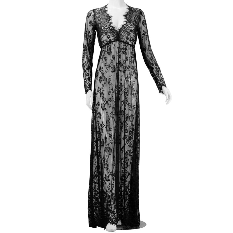 Women Summer Sexy Floral Lace Transparent Bikini Cover Up Dress Playa Vestido Swimsuit Flowy Embroidery Maxi Beach Swimwear Wear - Virtual Blue Store