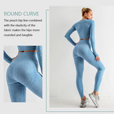 Seamless Women  yoga set Workout Gym Long Sleeve Fitness Crop Top High Waist Leggings Sport Clothing Suits - Virtual Blue Store