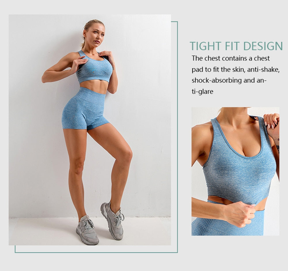 Seamless Women  yoga set Workout Gym Long Sleeve Fitness Crop Top High Waist Leggings Sport Clothing Suits - Virtual Blue Store