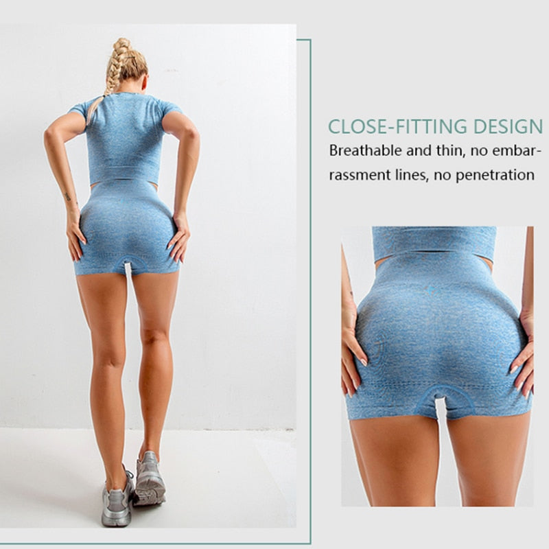Seamless Women  yoga set Workout Gym Long Sleeve Fitness Crop Top High Waist Leggings Sport Clothing Suits - Virtual Blue Store