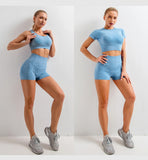 Seamless Women  yoga set Workout Gym Long Sleeve Fitness Crop Top High Waist Leggings Sport Clothing Suits - Virtual Blue Store