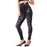 High Waist Faux Jean Leggings Slim Elastic Seamless Plus Size Skinny Pencil Pants Female Pocket Workout Running Leggings - Virtual Blue Store