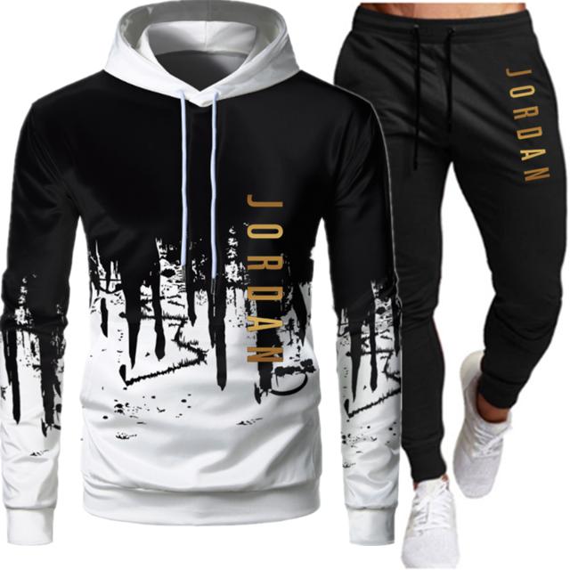 Men's Casual Tracksuit 2 Piece Hip Hop Trousers Jacket Sweatsuit  Sweatshirt Set