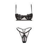 Women's Lingerie Set Sexy Lace Mesh Hollow Out Open Push Up Bra and Panty Two-piece Suit Black Bandage Underwear - Virtual Blue Store