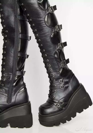 Design Female High Platform Thigh High Boots Fashion Buckle Punk High Heels Boots Women Cosplay Wedges Boots Woman Botas Mujer - Virtual Blue Store