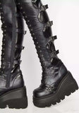 Design Female High Platform Thigh High Boots Fashion Buckle Punk High Heels Boots Women Cosplay Wedges Boots Woman Botas Mujer