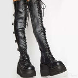 Design Female High Platform Thigh High Boots Fashion Buckle Punk High Heels Boots Women Cosplay Wedges Boots Woman Botas Mujer - Virtual Blue Store