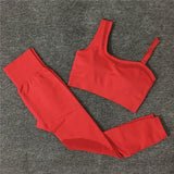 2021 Seamless Yoga Set Women Gym Sportswear Outfit Yoga Pant Leggings Pad One Shoulder Sports Bra 2 Pcs Workout Cloth Tracksuit - Virtual Blue Store