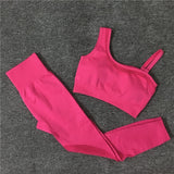 2021 Seamless Yoga Set Women Gym Sportswear Outfit Yoga Pant Leggings Pad One Shoulder Sports Bra 2 Pcs Workout Cloth Tracksuit - Virtual Blue Store