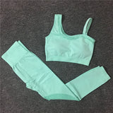 2021 Seamless Yoga Set Women Gym Sportswear Outfit Yoga Pant Leggings Pad One Shoulder Sports Bra 2 Pcs Workout Cloth Tracksuit - Virtual Blue Store