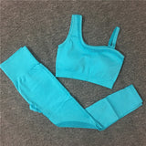 2021 Seamless Yoga Set Women Gym Sportswear Outfit Yoga Pant Leggings Pad One Shoulder Sports Bra 2 Pcs Workout Cloth Tracksuit - Virtual Blue Store