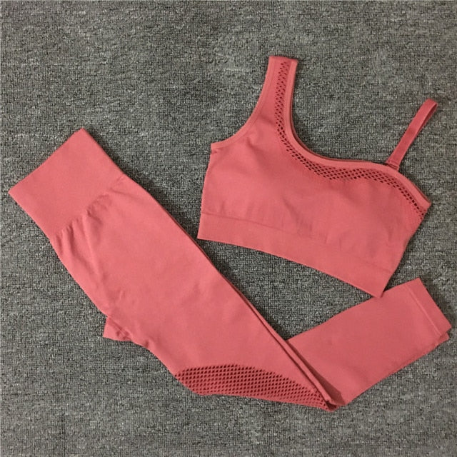 2021 Seamless Yoga Set Women Gym Sportswear Outfit Yoga Pant Leggings Pad One Shoulder Sports Bra 2 Pcs Workout Cloth Tracksuit - Virtual Blue Store
