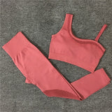 2021 Seamless Yoga Set Women Gym Sportswear Outfit Yoga Pant Leggings Pad One Shoulder Sports Bra 2 Pcs Workout Cloth Tracksuit - Virtual Blue Store