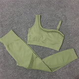 2021 Seamless Yoga Set Women Gym Sportswear Outfit Yoga Pant Leggings Pad One Shoulder Sports Bra 2 Pcs Workout Cloth Tracksuit - Virtual Blue Store
