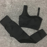 2021 Seamless Yoga Set Women Gym Sportswear Outfit Yoga Pant Leggings Pad One Shoulder Sports Bra 2 Pcs Workout Cloth Tracksuit - Virtual Blue Store