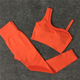 2021 Seamless Yoga Set Women Gym Sportswear Outfit Yoga Pant Leggings Pad One Shoulder Sports Bra 2 Pcs Workout Cloth Tracksuit - Virtual Blue Store