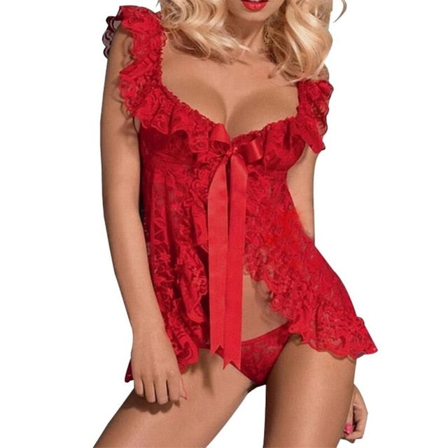 Hot Women Sleepwear Lace Underwear Sexy Lingerie Sex Clothes Erotic Transparent Dress Black Baby Dolls Sleepwear Night Dress - Virtual Blue Store