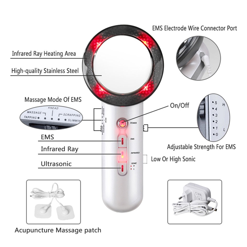 Facial Lifting Body Slimming Massager EMS Ultrasound Cavitation Lipo Fat Burner Machine Galvanic Infrared Ultrasonic Weight Lose - Virtual Blue Store