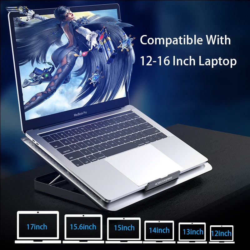 Gaming Laptop Cooler Silent Fan Metal Laptop Cooling Pads Two USB Port Portable Adjustable Notebook Stand For 12-16 Inch Laptop