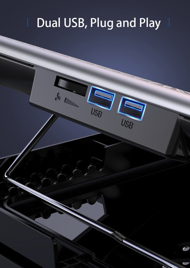 Gaming Laptop Cooler Silent Fan Metal Laptop Cooling Pads Two USB Port Portable Adjustable Notebook Stand For 12-16 Inch Laptop