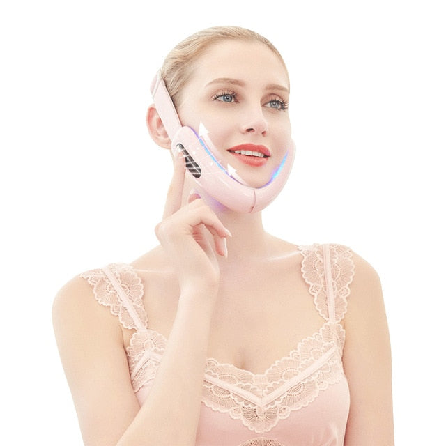 V Face care Chin V-Line Up Lift Belt Machine Red Blue LED Photon Therapy Face Slimming Vibration Massager Facial Lifting Device - Virtual Blue Store