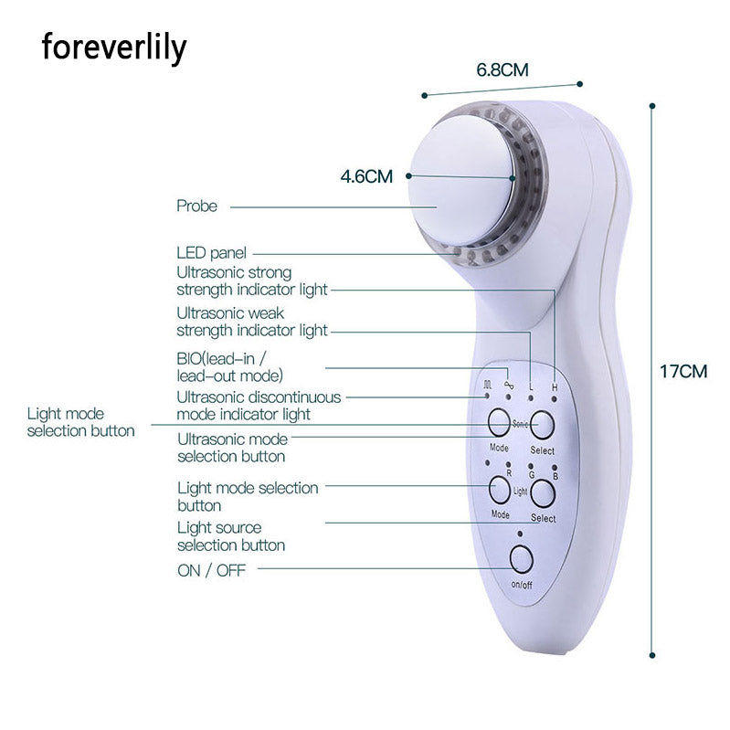 Ultrasonic Facial Massager 7 Colors Led Photon Skin Rejuvenation Light Therapy Face Lift Anti Wrinkle Beauty Device - Virtual Blue Store