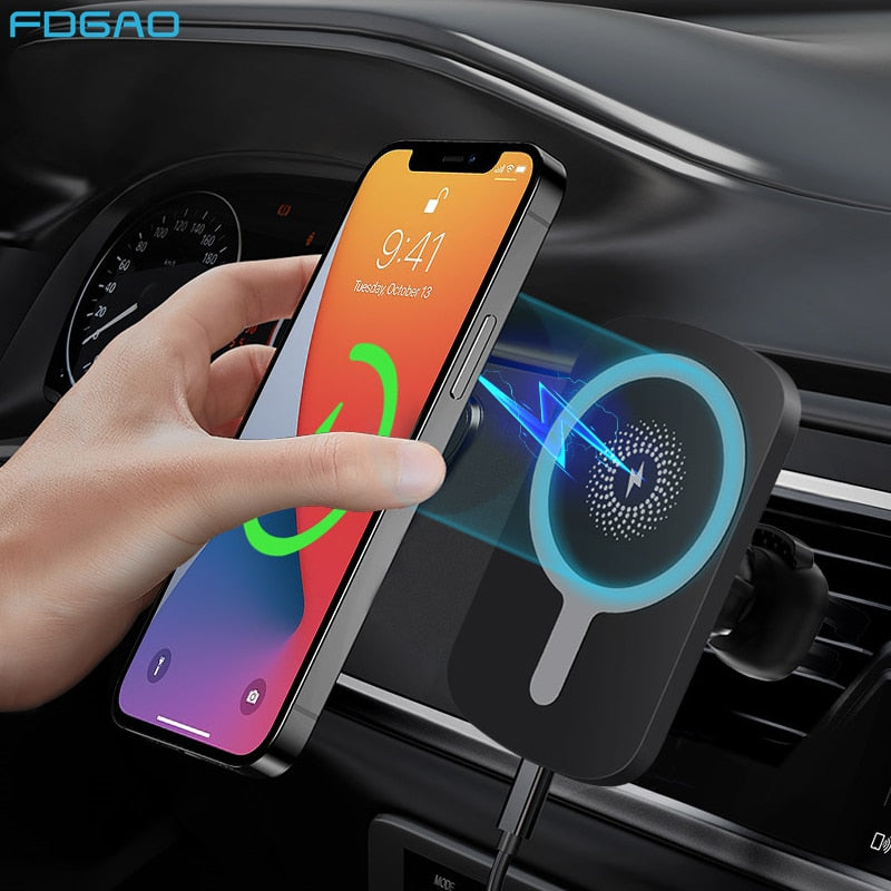 15W Magnetic Wireless Car Charger Mount Stand for iPhone 12 Pro Max Mini Automatic Magnet Air Vent Qi Fast Charging Phone Holder - Virtual Blue Store