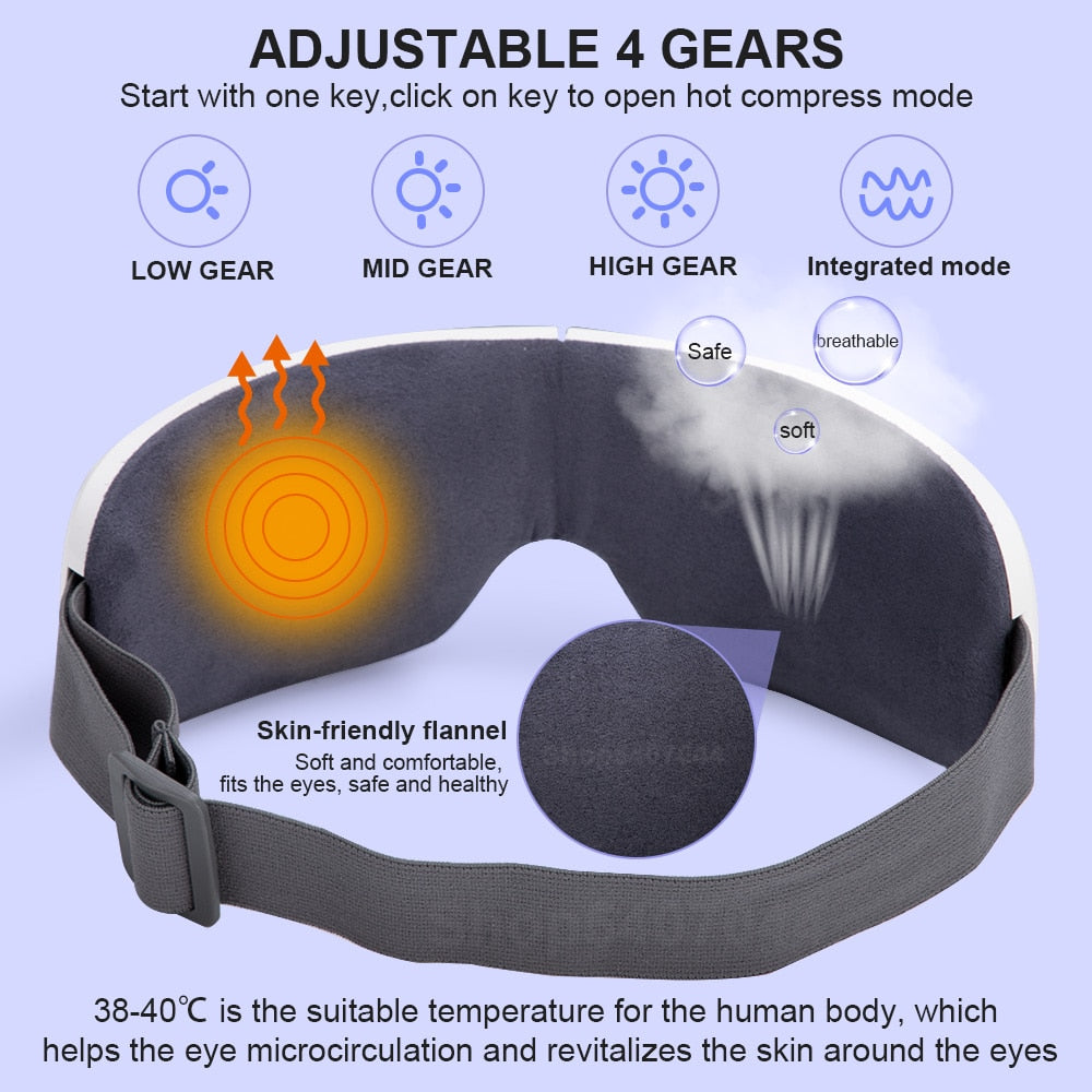 USB Bluetooth Eye Massager 10s Heating Electric Eye Mask For Sleep Hot Compress 4 Temperature Adjustable Relieve Eye Care Device - Virtual Blue Store