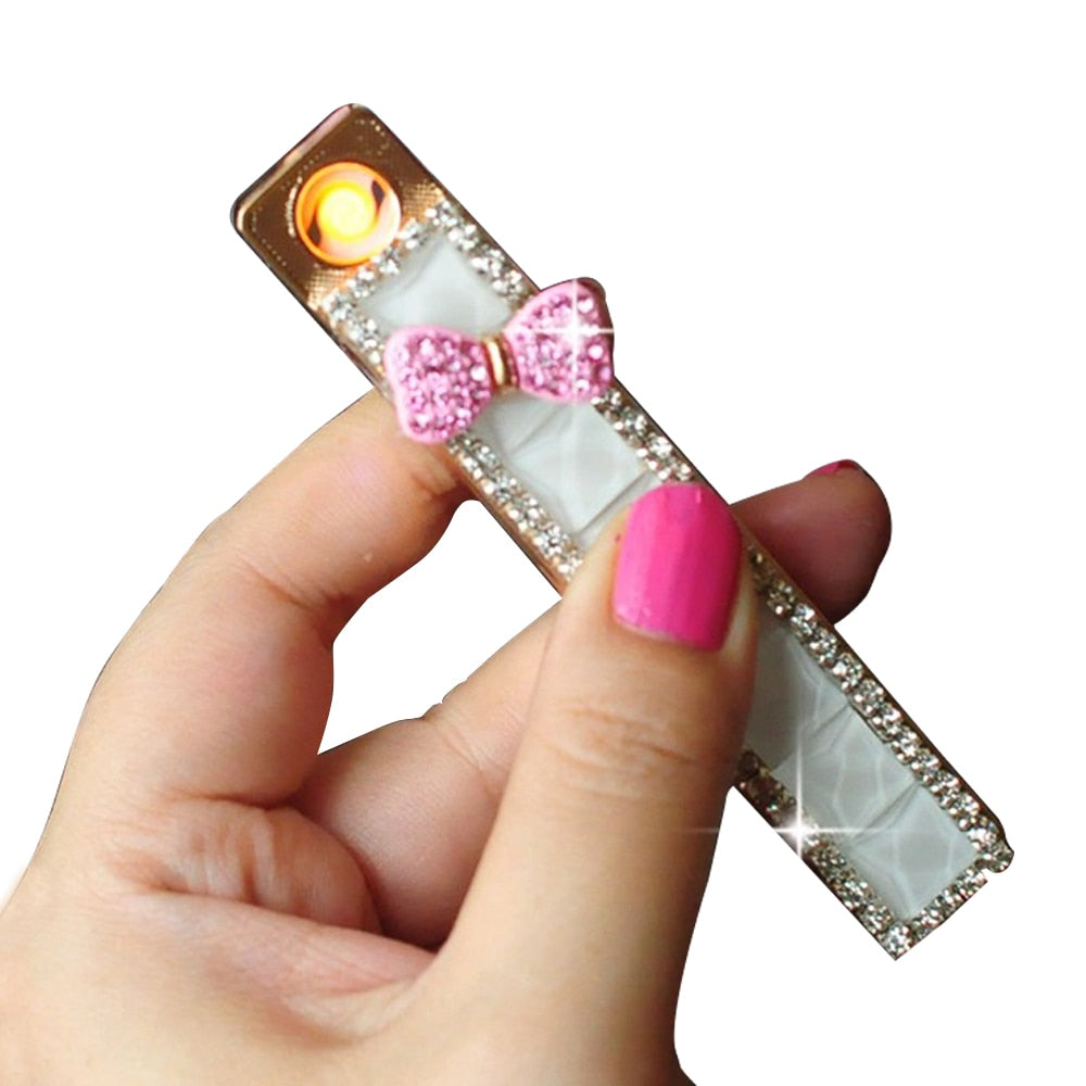 Diamond Cool Electric Lighter Creative Custom Sexy Pink Lighters Smoking Accessories USB Rechargeable Woman Lighter Best Gift - Virtual Blue Store