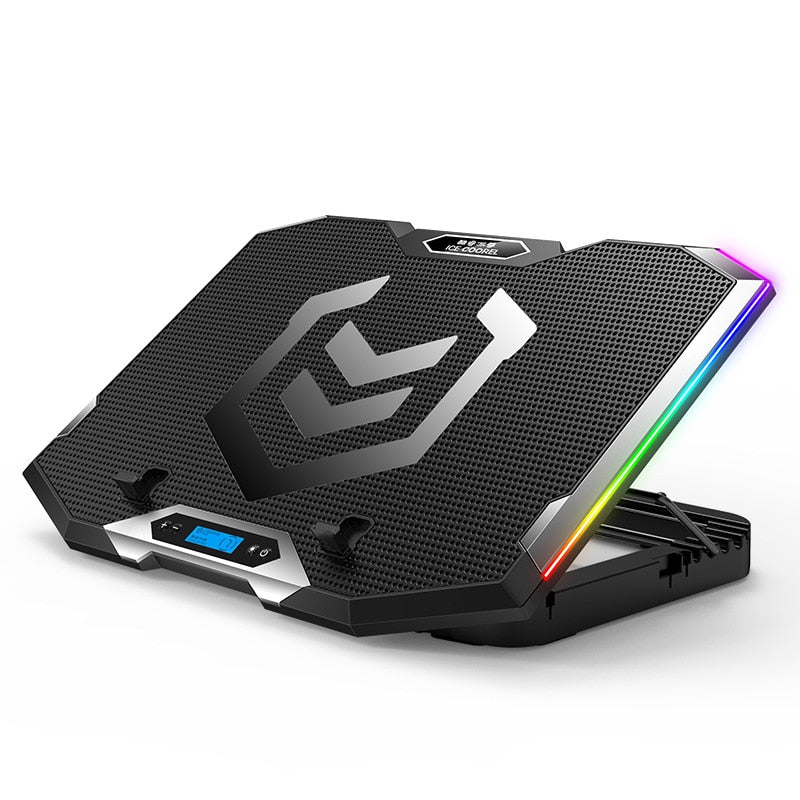Gaming RGB Laptop Cooler For Laptop 12-18 Inch Six Fans LCD Screen Laptop Cooling Pad Adjustable Notebook Stand Two USB Port