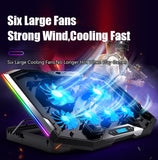 Gaming RGB Laptop Cooler For Laptop 12-18 Inch Six Fans LCD Screen Laptop Cooling Pad Adjustable Notebook Stand Two USB Port