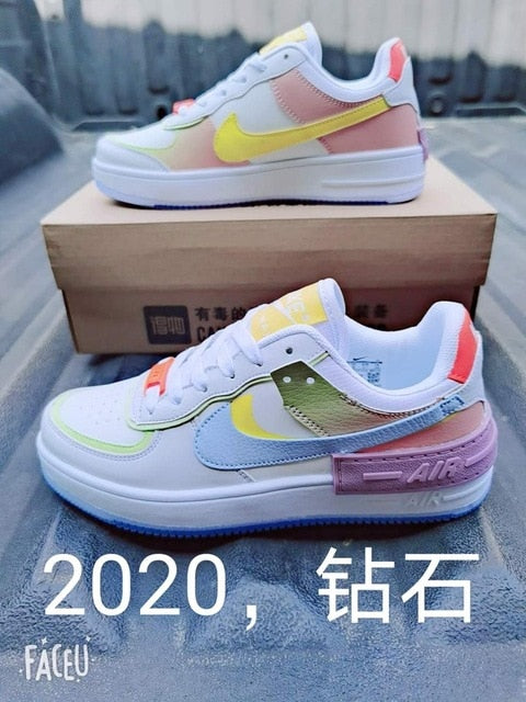 SCHNIKE-air force 1 shadow AF1 Original women Skateboard Shoes Outdoor Red yellow Fashion Sports Sneakers Eur 36-40 - Virtual Blue Store