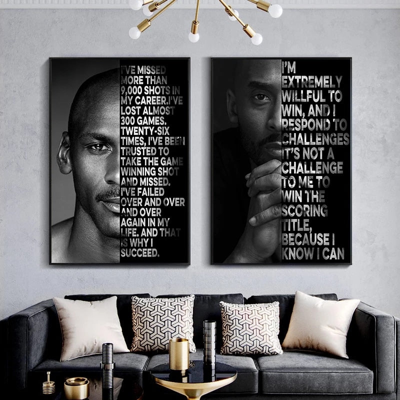 Basketball Inspirational Quotes Canvas Painting Posters and Prints Black White Wall Art Pictures for Living Room Decor - Virtual Blue Store