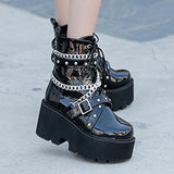 demonias shoes Women Boots Square Heel demonia boots platform shoes goth Band Thigh High Shoes Black Spring winter boots - Virtual Blue Store