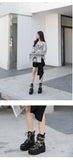 demonias shoes Women Boots Square Heel demonia boots platform shoes goth Band Thigh High Shoes Black Spring winter boots - Virtual Blue Store